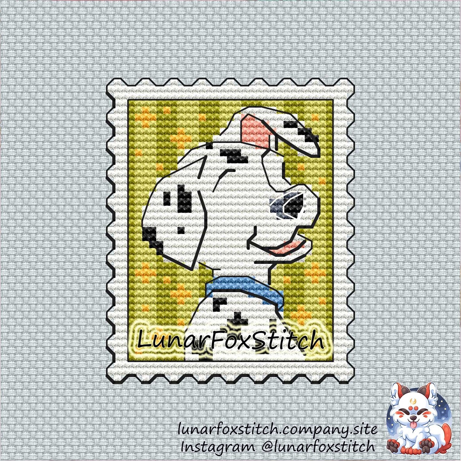 Dalmatian dog postage stamp cross stitch pattern