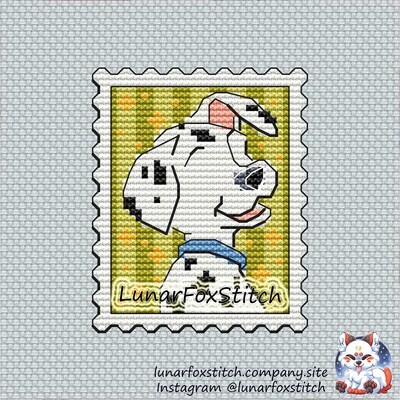 Dalmatian dog postage stamp cross stitch pattern