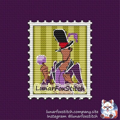 Frog villain postage stamp cross stitch pattern
