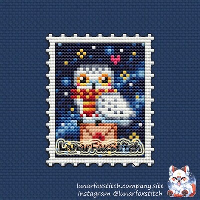 Polar owl magic postage stamp cross stitch pattern