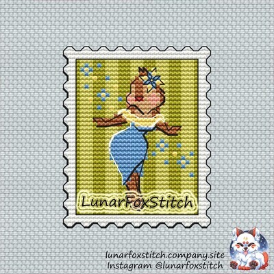 Girl chipmunk postage stamp cross stitch pattern