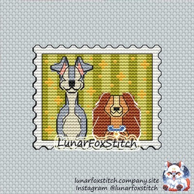 Dogs love postage stamp cross stitch pattern
