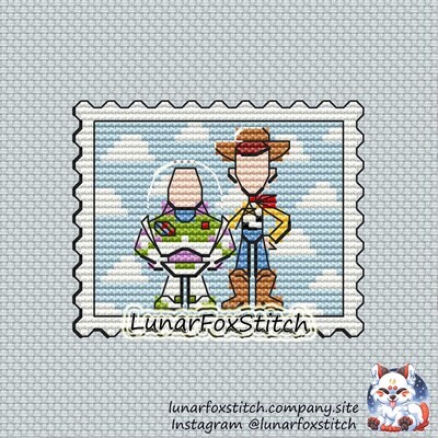 Toy friends postage stamp cross stitch pattern