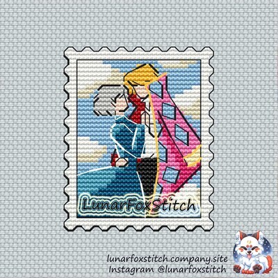 Anime couple postage stamp cross stitch pattern