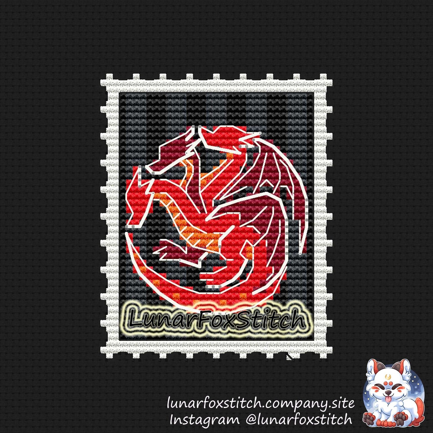 Red dragon sigil postage stamp cross stitch pattern