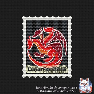 Red dragon sigil postage stamp cross stitch pattern