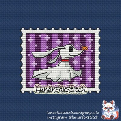 Halloween ghost dog postage stamp cross stitch pattern