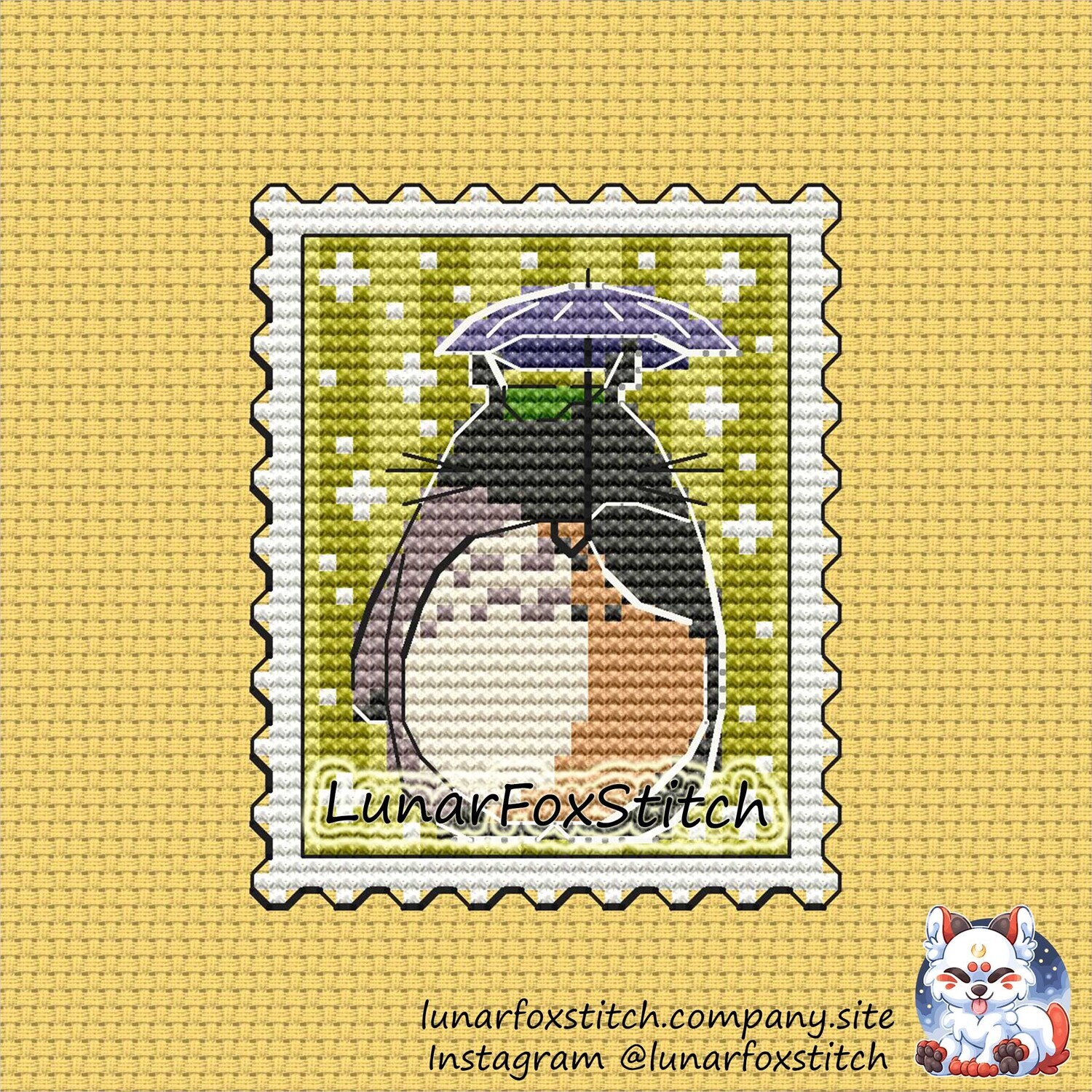 Grey chibi beast postage stamp cross stitch pattern
