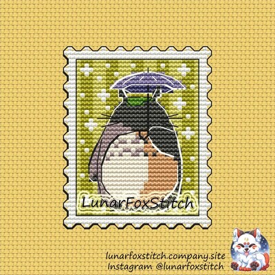 Grey chibi beast postage stamp cross stitch pattern