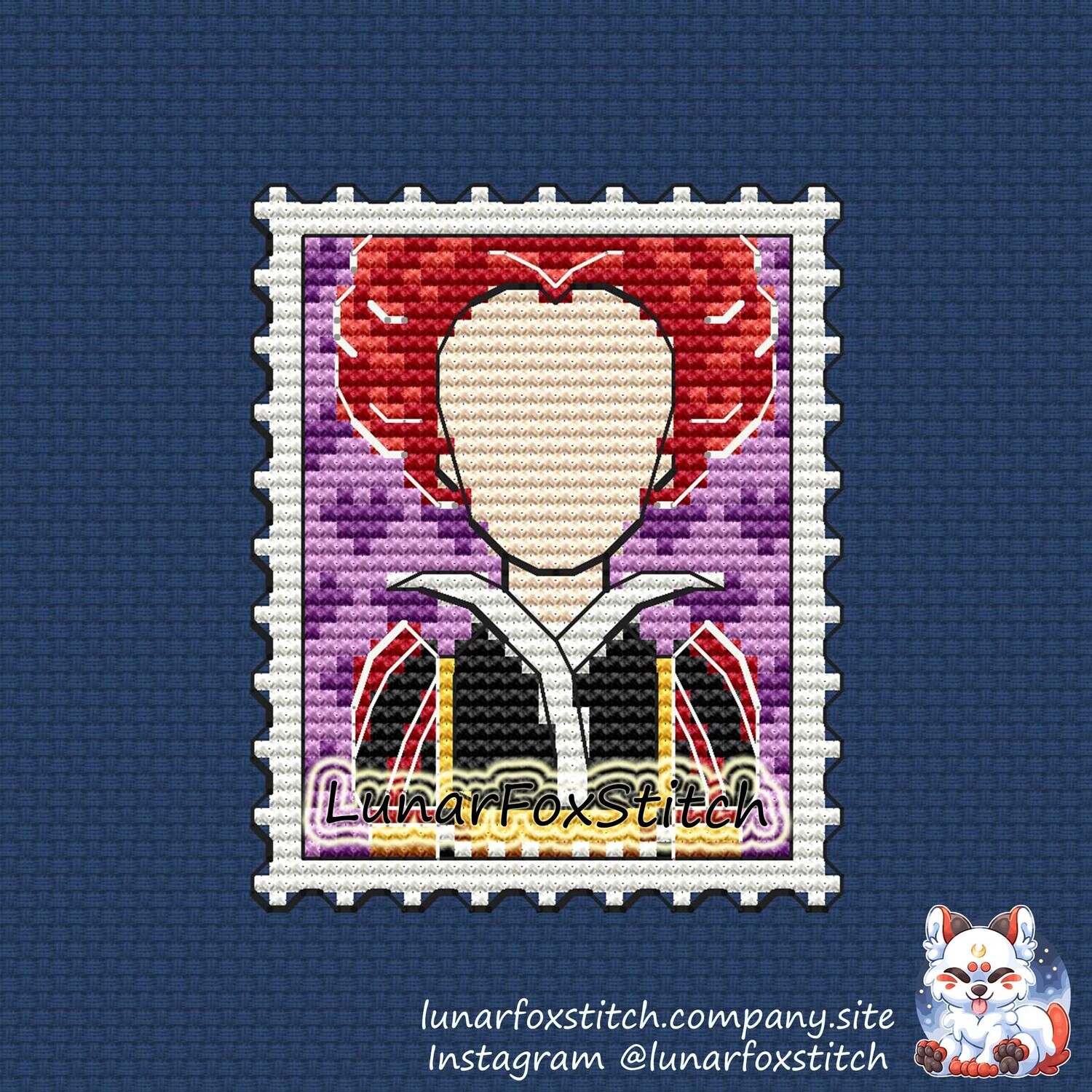 Red queen postage stamp cross stitch pattern