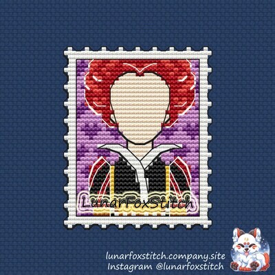 Red queen postage stamp cross stitch pattern