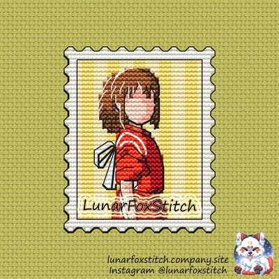 Spirit anime girl postage stamp cross stitch pattern