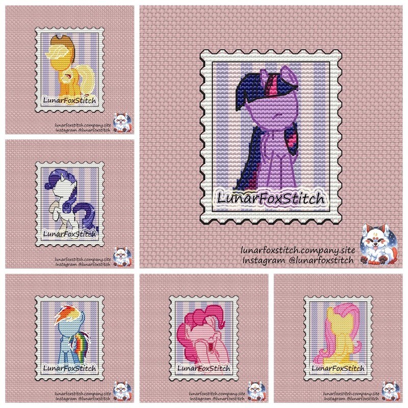 Cute pony friends - set of 6 - postage stamp cross stitch pattern