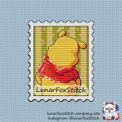 Yellow bear postage stamp cross stitch pattern