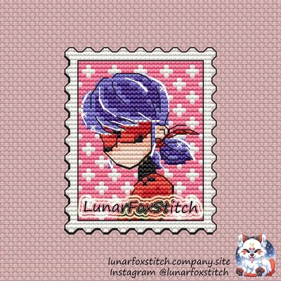 Ladybug girl postage stamp cross stitch pattern