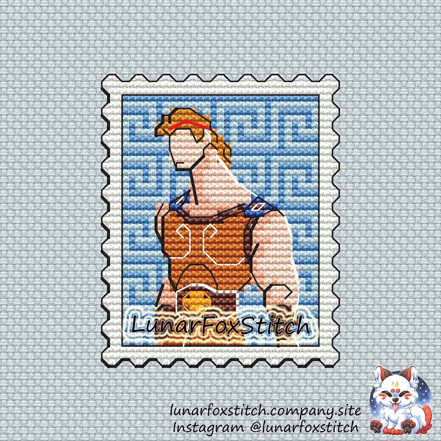 Hercules postage stamp cross stitch pattern