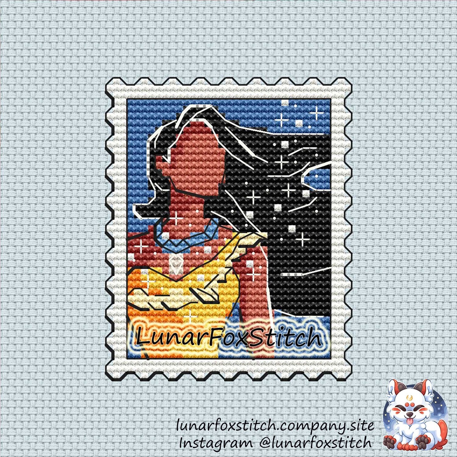 A native American princess postage stamp cross stitch pattern