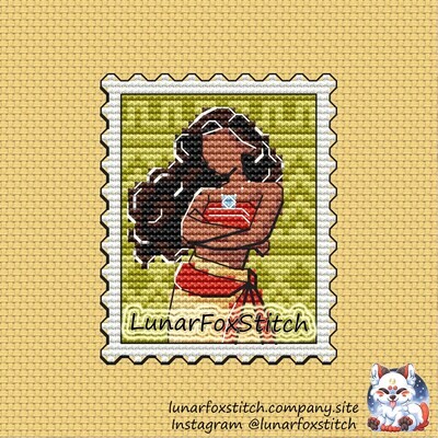 Ancient polynesian princess postage stamp cross stitch pattern