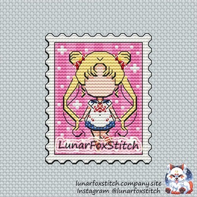 Rabbit anime girl postage stamp cross stitch pattern