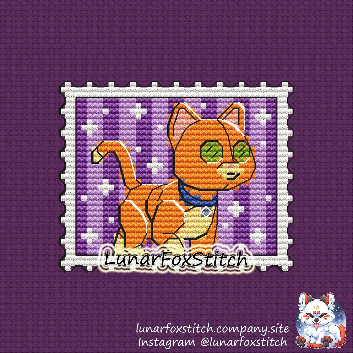 Robot toy cat postage stamp cross stitch pattern