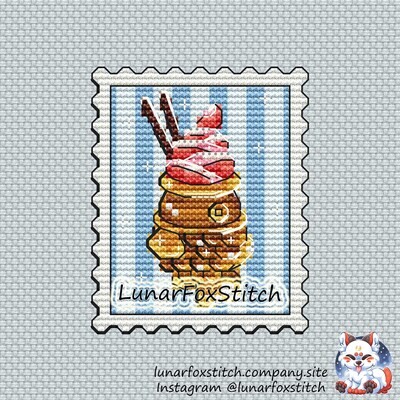 Taiyaki fish postage stamp cross stitch pattern