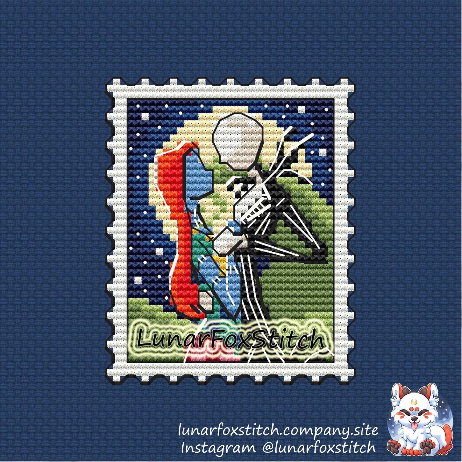 Jack and Sally postage stamp cross stitch pattern