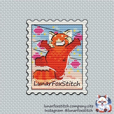 Red panda postage stamp cross stitch pattern
