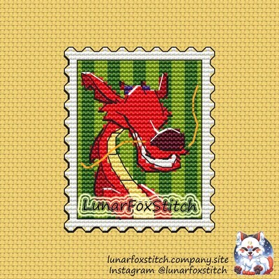 Chinese red dragon postage stamp cross stitch pattern