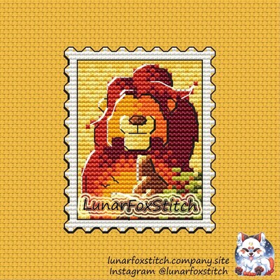 Lion postage stamp cross stitch pattern