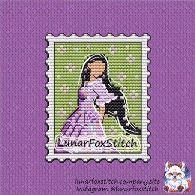 Flower girl postage stamp cross stitch pattern