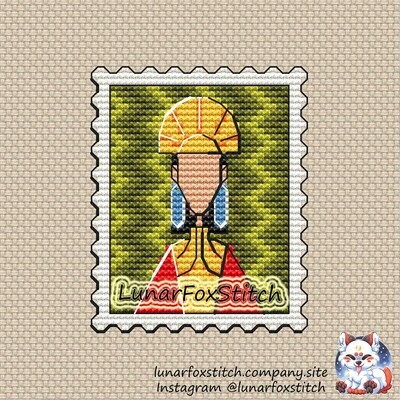 Emperor llama postage stamp cross stitch pattern