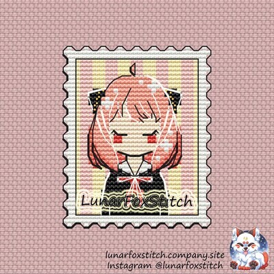 Spy anime girl postage stamp cross stitch pattern