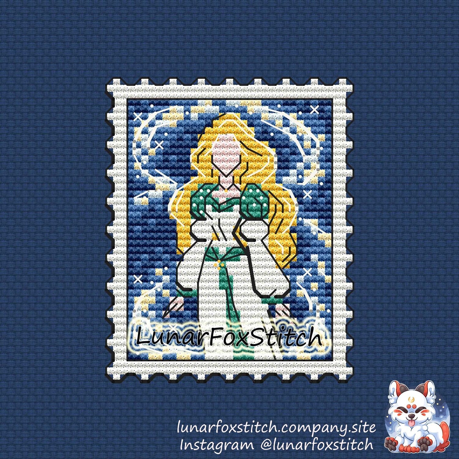 Swan girl postage stamp cross stitch pattern