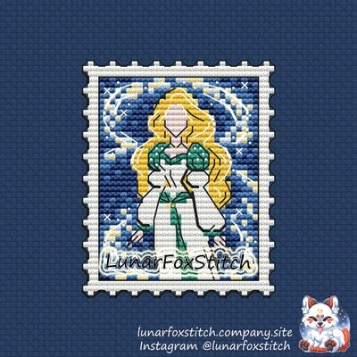 Swan girl postage stamp cross stitch pattern