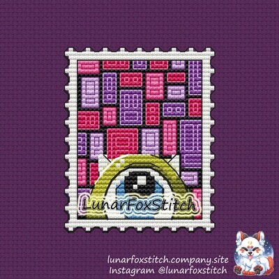 Green monster postage stamp cross stitch pattern