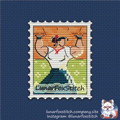 Strong girl postage stamp cross stitch pattern