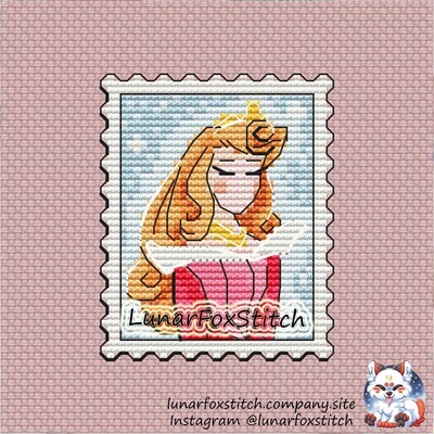 Sleeping princess postage stamp cross stitch pattern