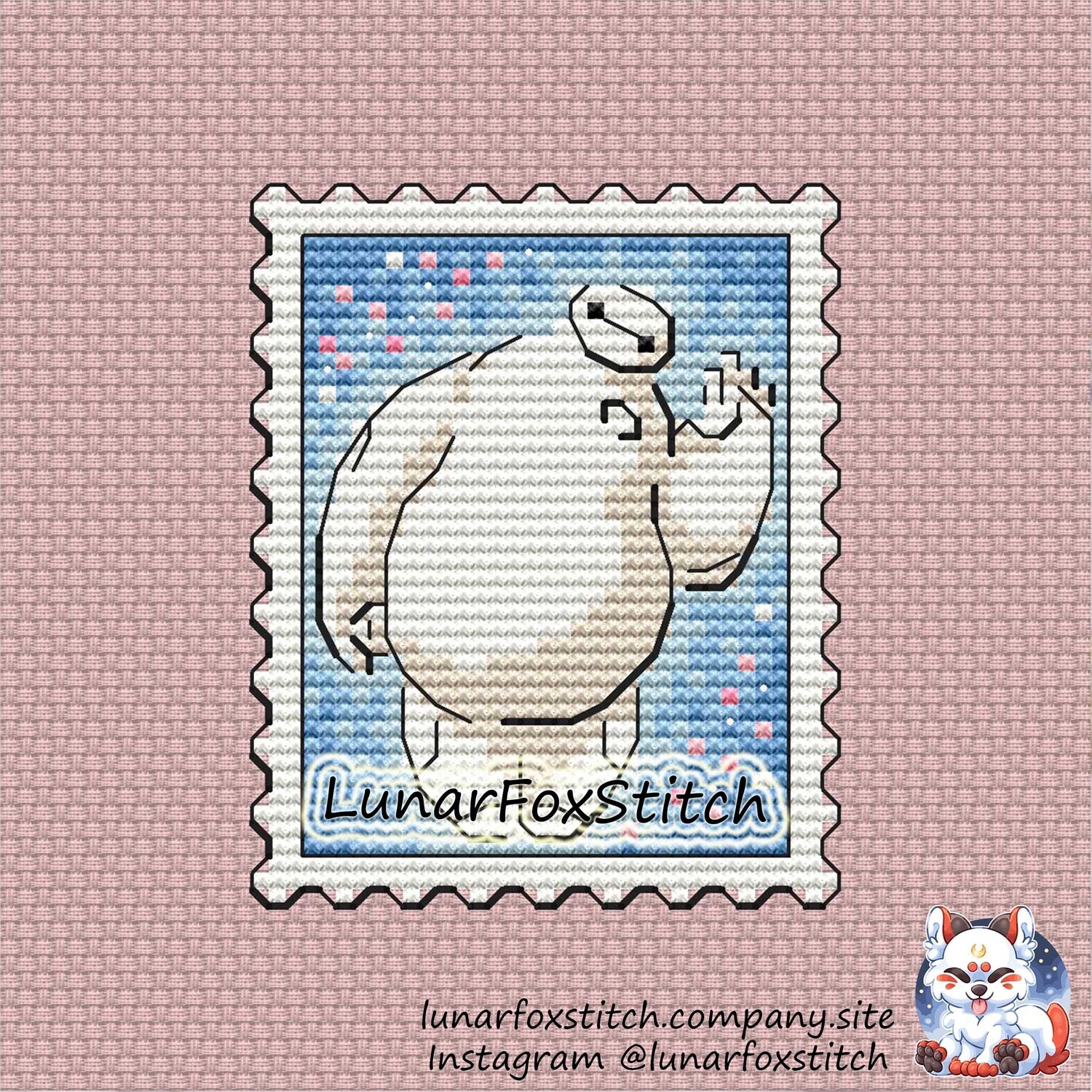 White robot postage stamp cross stitch pattern