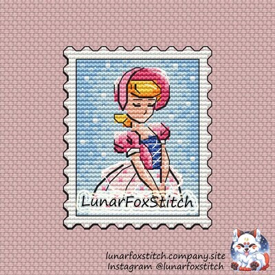 A porcelain shepherdess figurine postage stamp cross stitch pattern