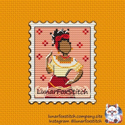 Cute girl postage stamp cross stitch pattern