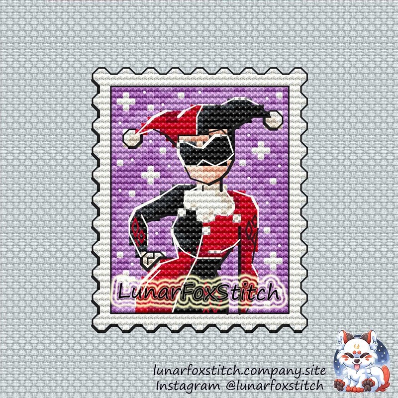 Jester girl postage stamp cross stitch pattern