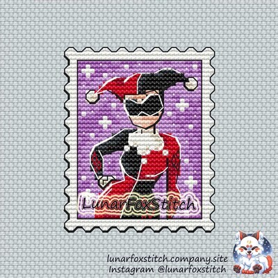Jester girl postage stamp cross stitch pattern