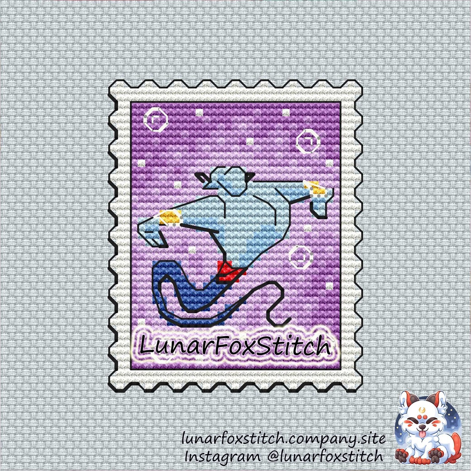 Jinn postage stamp cross stitch pattern