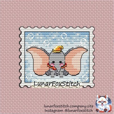 Baby elephant postage stamp cross stitch pattern