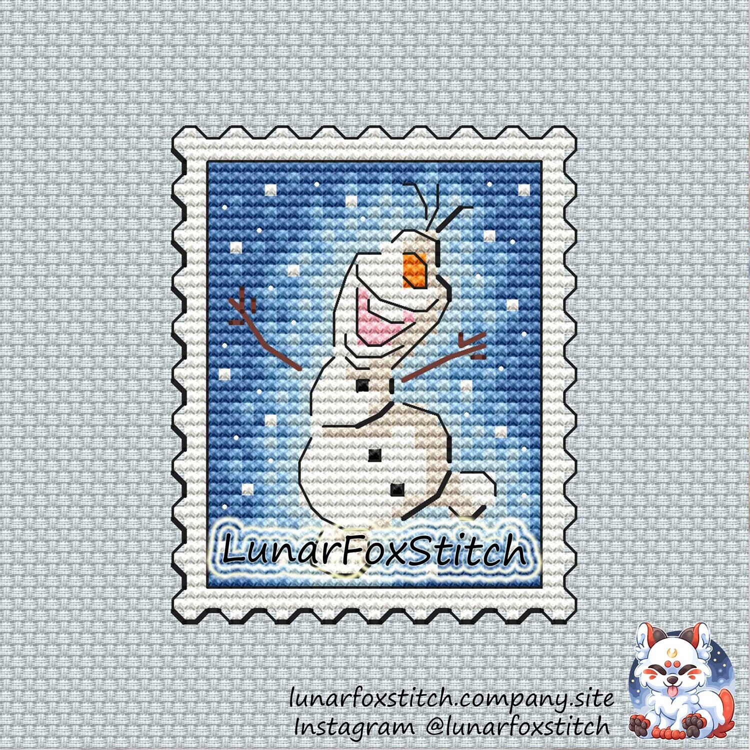 Snowman postage stamp cross stitch pattern
