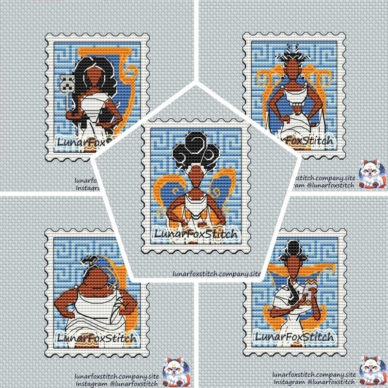 Greek muses - set of 5 - postage stamp cross stitch pattern