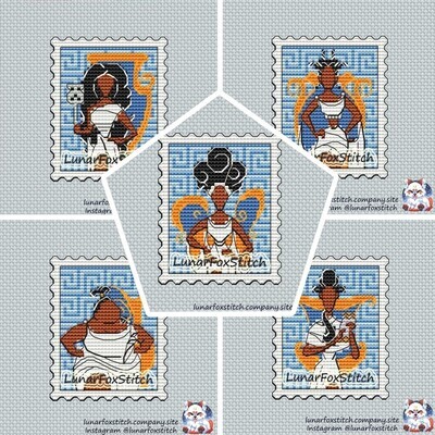 Greek muses - set of 5 - postage stamp cross stitch pattern