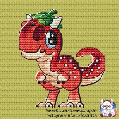 Strawberry dinosaur cross stitch pattern