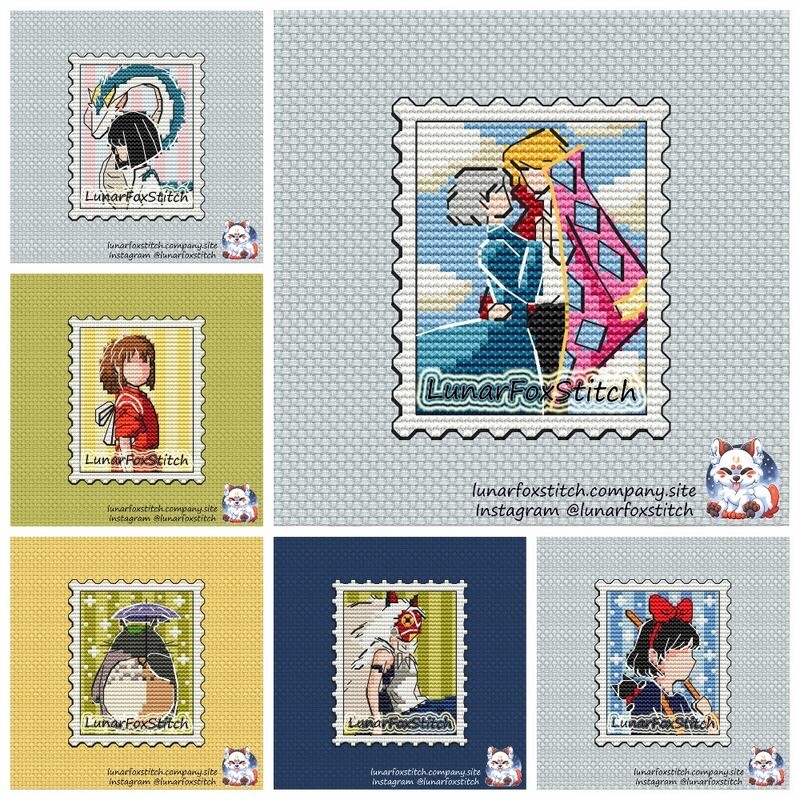 Anime - set of 6 - postage stamp cross stitch pattern