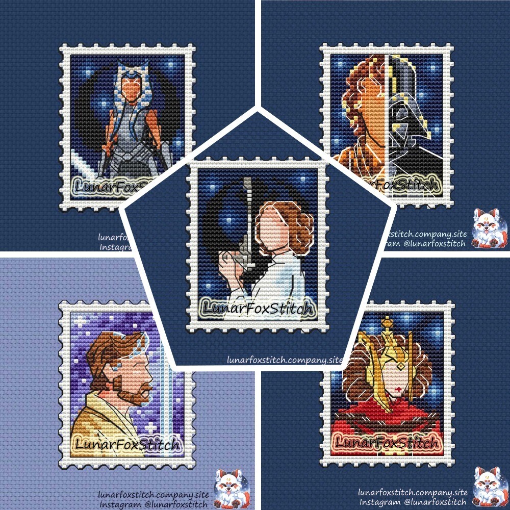 Space - set of 5 - postage stamp cross stitch pattern